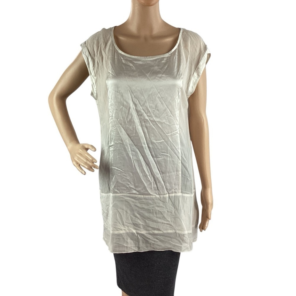 Eileen Fisher Mixed Media Silk Tunic Top Ivory XS